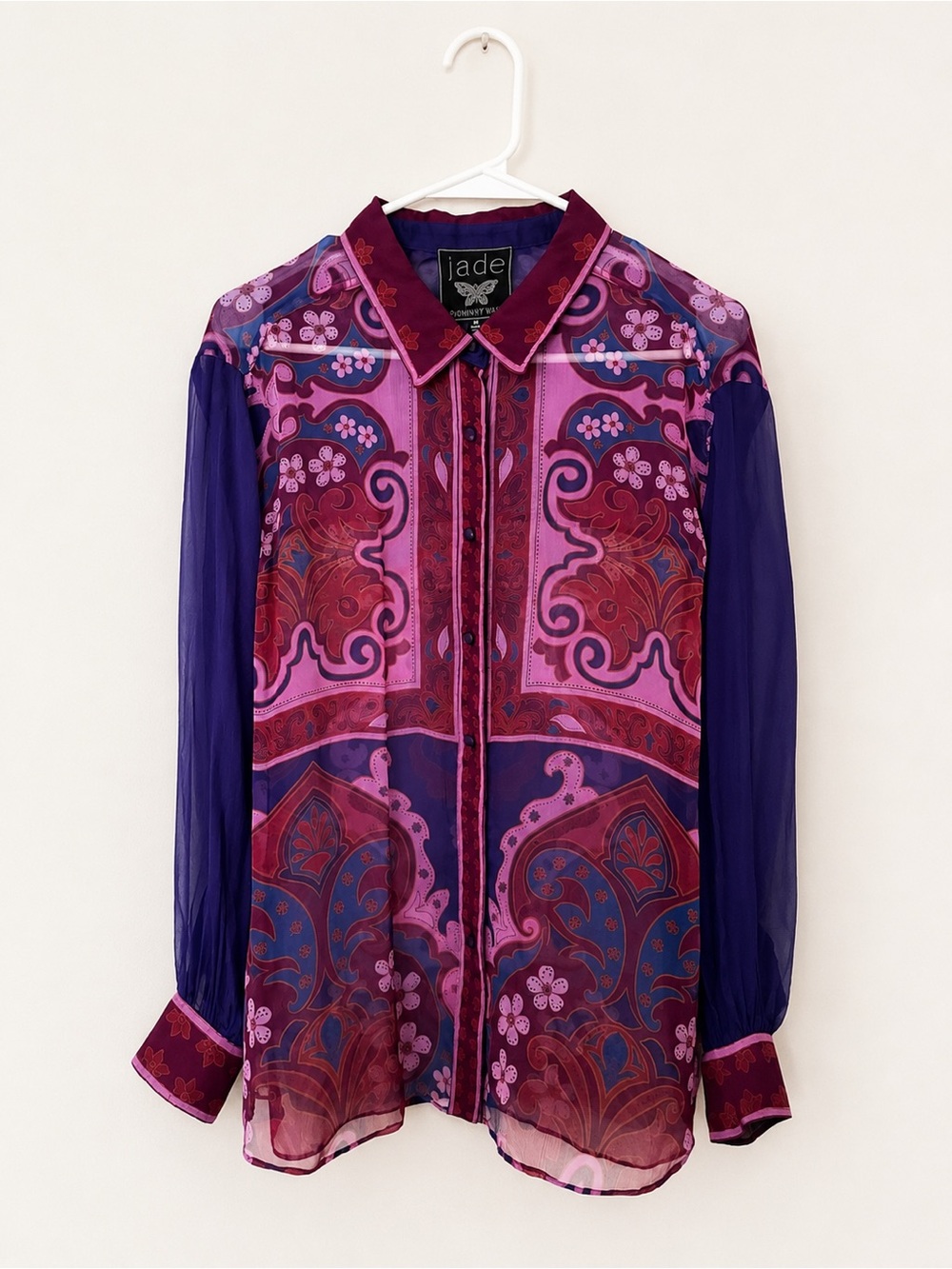 Johnny Was Jade Sheer Paisley Floral Button Down Blouse Size M